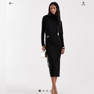 Vero Moda high neck long sleeve belted maxi dress in black SIZE M